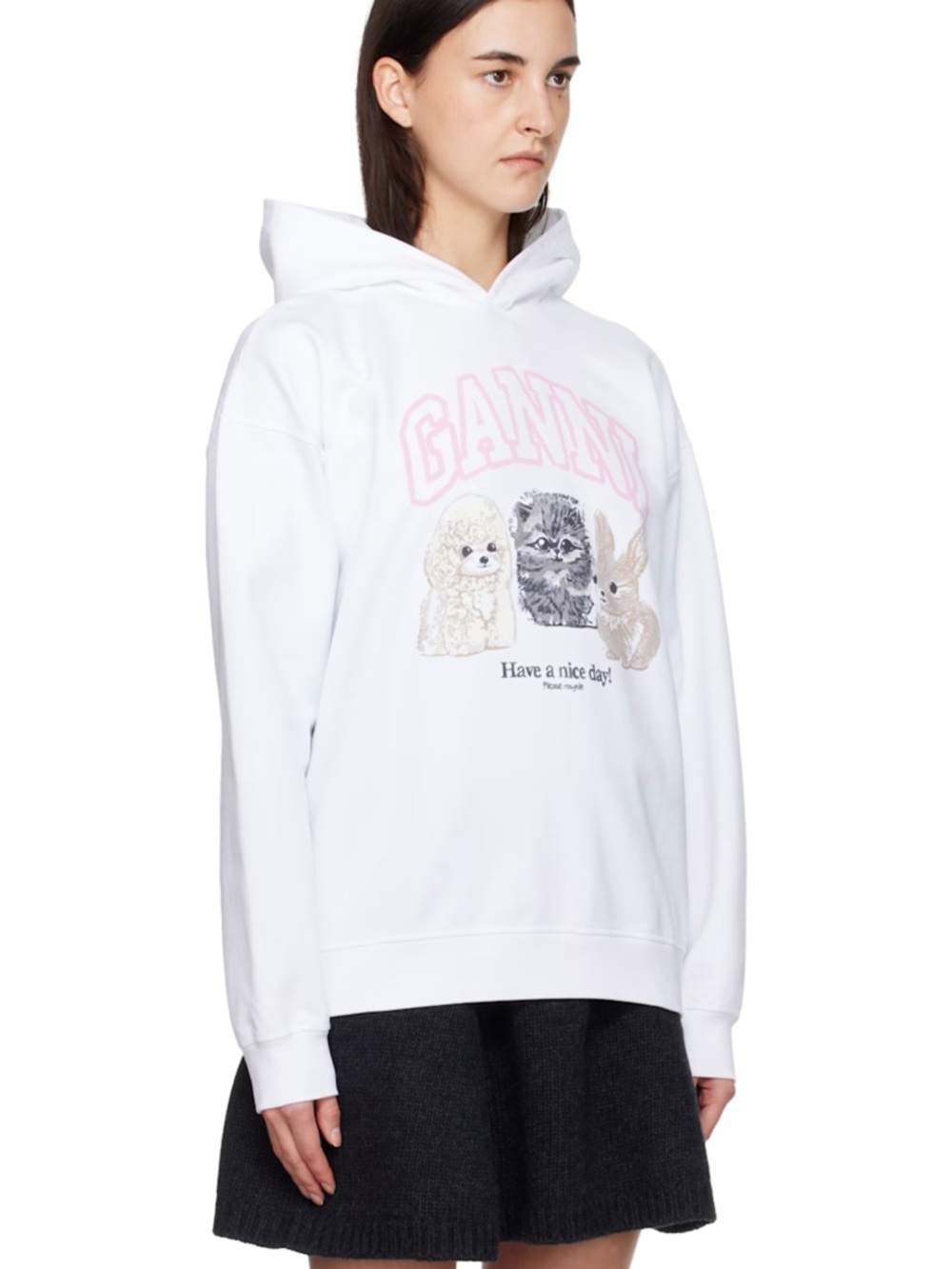 GANNI WHITE ANIMAL PRINT HOODIE IN BRIGHT WHITE - Picture 9 of 11